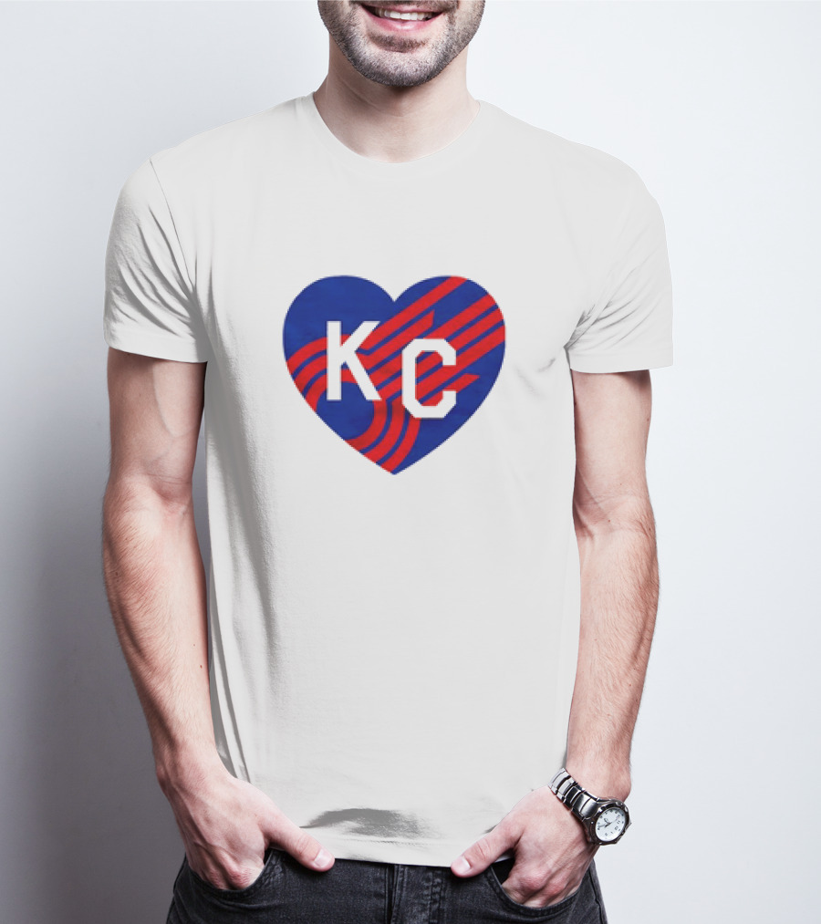 KC Comets Blue Red Striped Heart Love T-Shirt