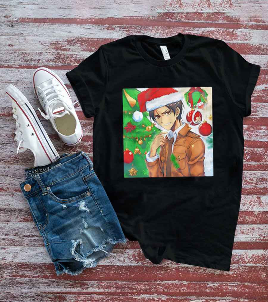 Eren Yeager Santa Hat Christmas Attack On Titan Anime Festive Tree Ornaments T-Shirt