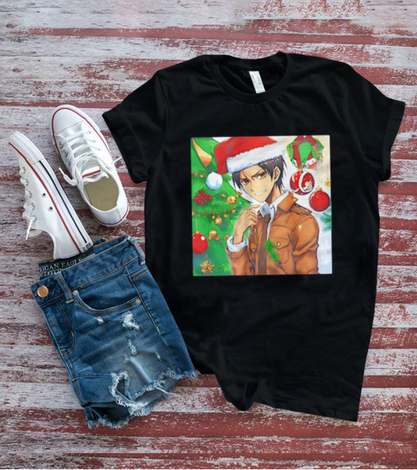 Eren Yeager Santa Hat Christmas Attack On Titan Anime Festive Tree Ornaments T-Shirt