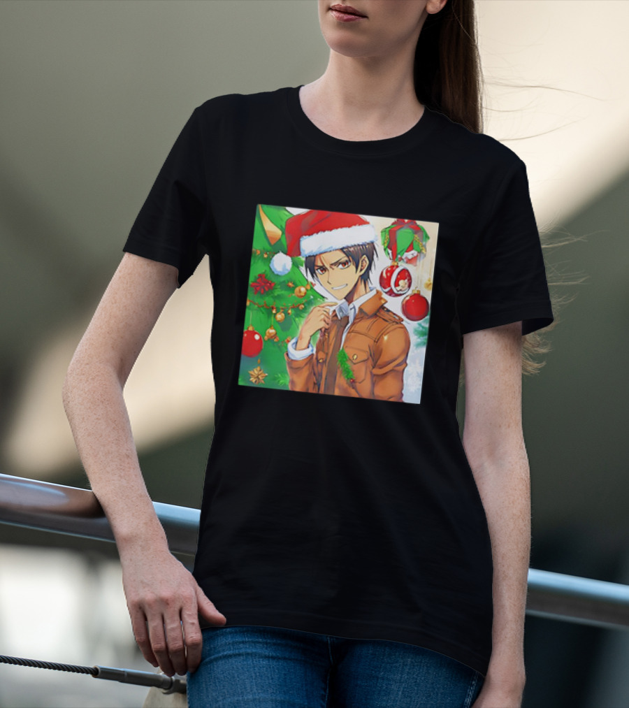 Eren Yeager Santa Hat Christmas Attack On Titan Anime Festive Tree Ornaments T-Shirt
