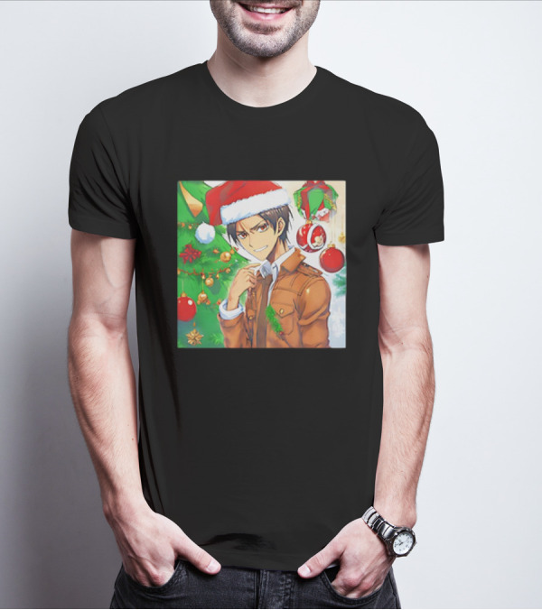 Eren Yeager Santa Hat Christmas Attack On Titan Anime Festive Tree Ornaments T-Shirt