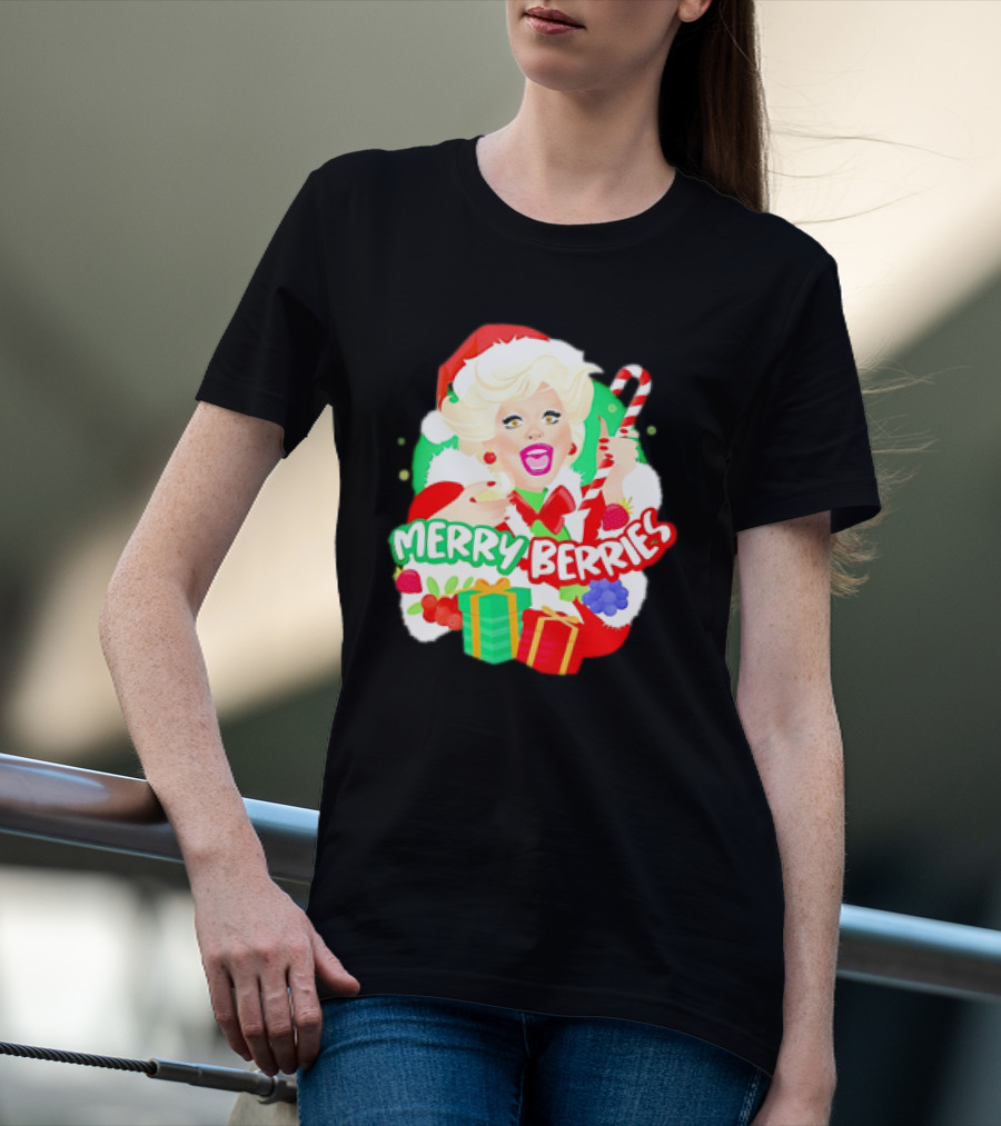 Merry Berries Christmas Santa Hat Candy Cane Gifts T-Shirt