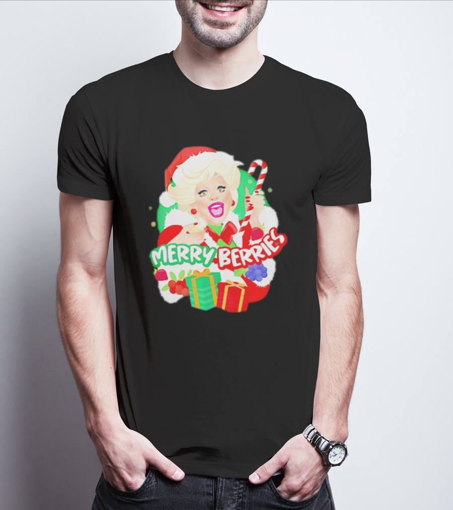 Merry Berries Christmas Santa Hat Candy Cane Gifts T-Shirt