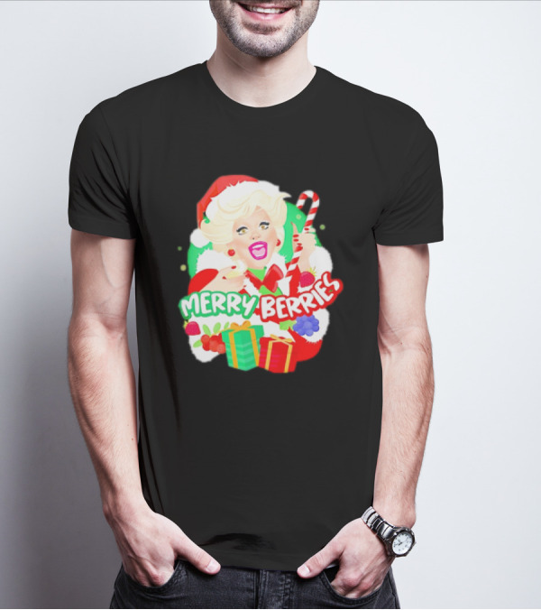 Merry Berries Christmas Santa Hat Candy Cane Gifts T-Shirt