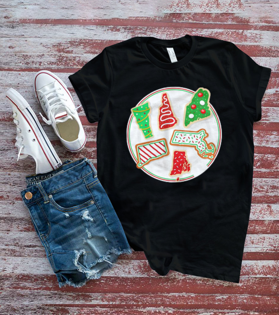 New England Christmas Cookies State Shapes Holiday Plate T-Shirt