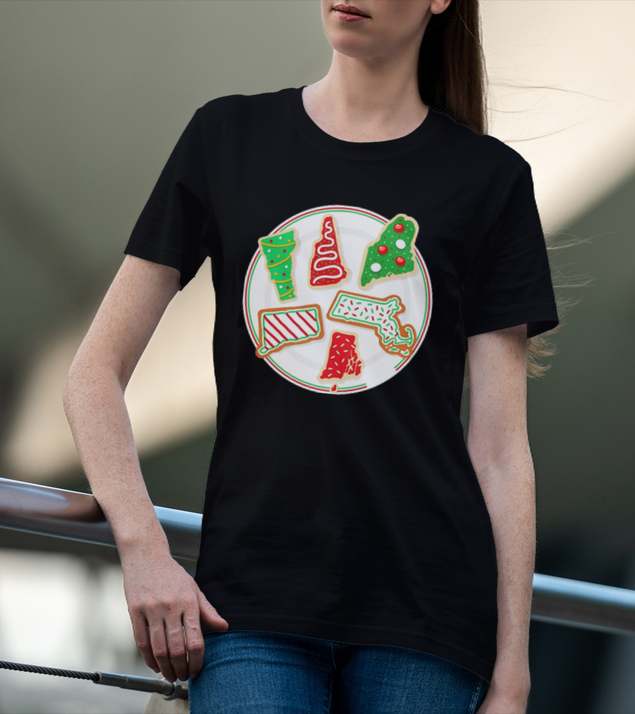 New England Christmas Cookies State Shapes Holiday Plate T-Shirt