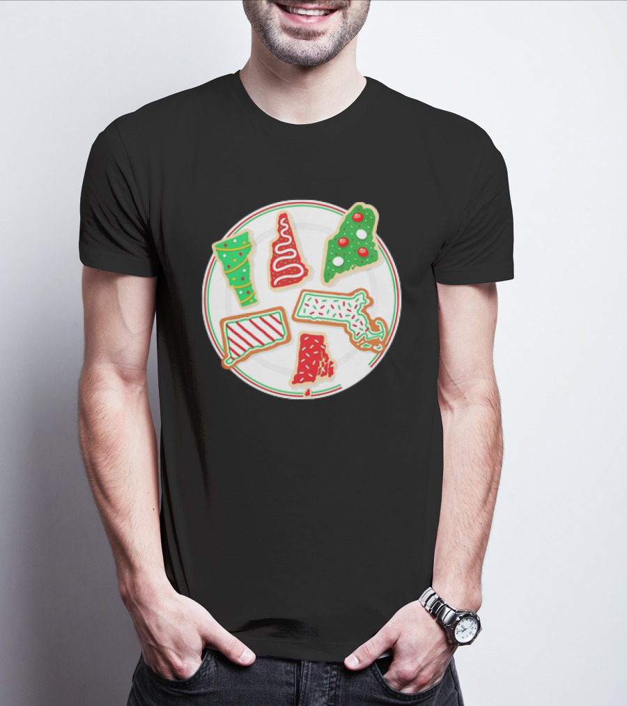 New England Christmas Cookies State Shapes Holiday Plate T-Shirt