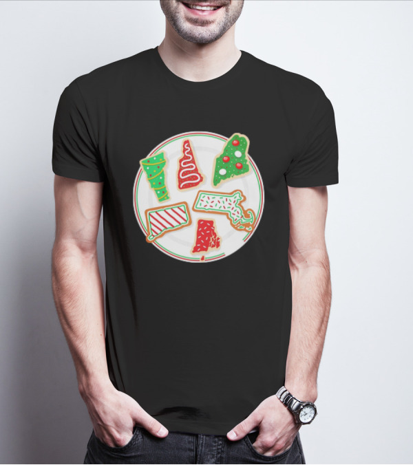 New England Christmas Cookies State Shapes Holiday Plate T-Shirt