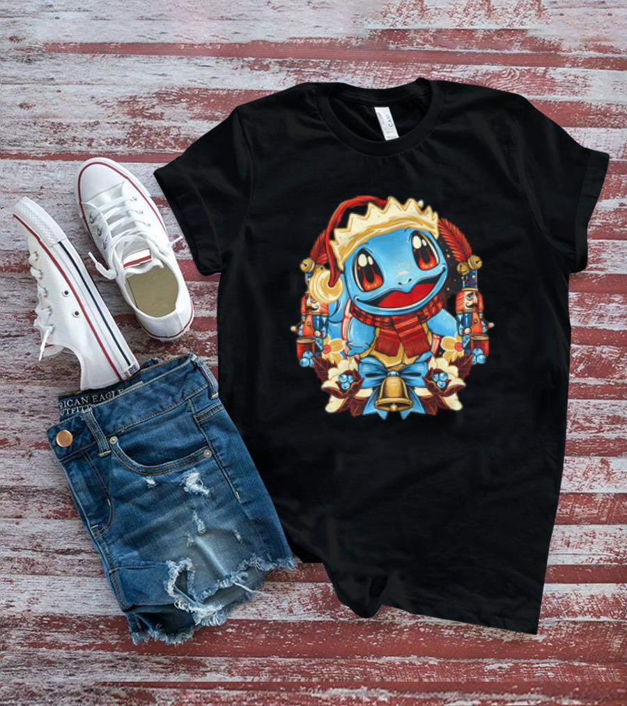 Squirtle Santa Hat Christmas Pokemon Cartoon Nutcrackers Bells T-Shirt