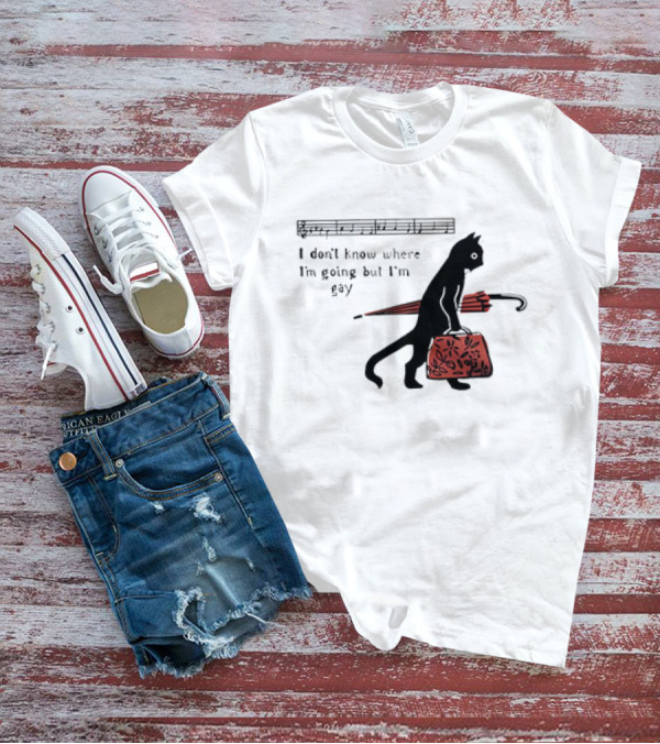I Don't Know Where I'm Going But I'm Gay Cat With Umbrella And Bag T-Shirt
