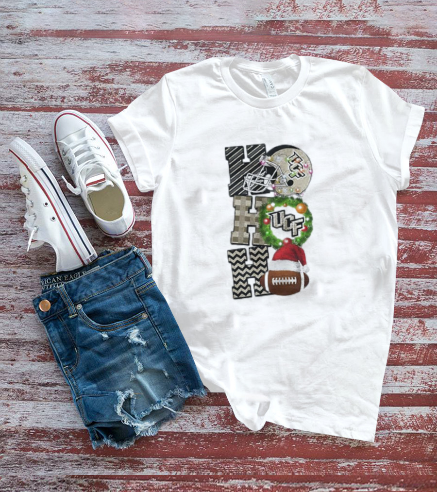 UCF Knights Football Christmas Helmet Wreath Santa Ho Ho Ho Game Day T-Shirt