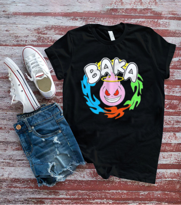 Baka Cartoon Flame With Mischievous Expression Surrounded By Colorful Fire Halo T-Shirt