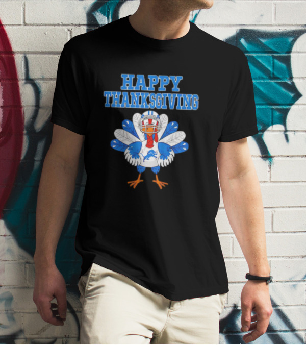 Happy Thanksgiving Detroit Lions Turkey Football Fan T-Shirt