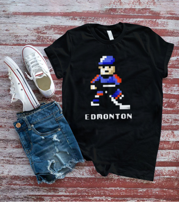 Edmonton Hockey 8-Bit Pixelated Player T-Shirt