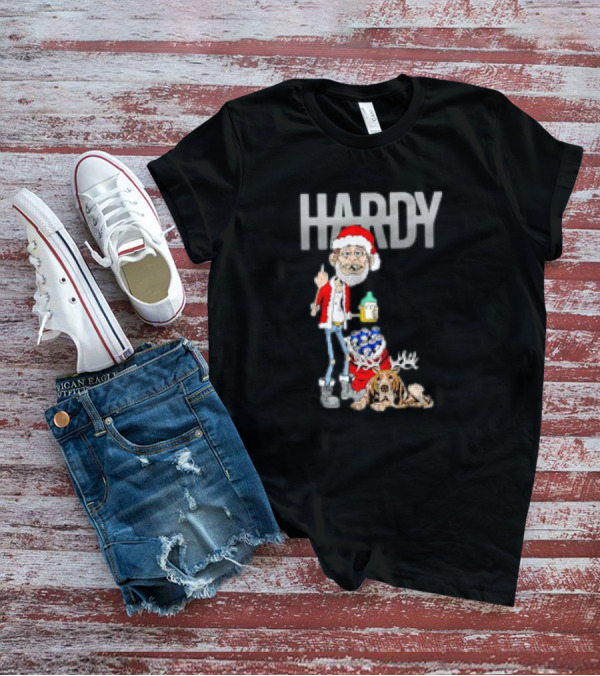Hardy Jim Bob Holiday Christmas Santa With Beer And Reindeer Dog T-Shirt