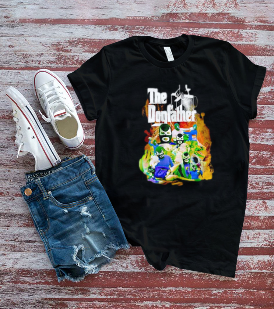 The Dogfather Powerfish Masked Characters In Colorful Scene T-Shirt