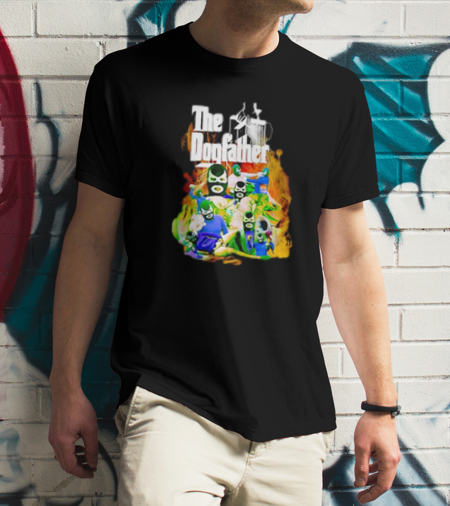 The Dogfather Powerfish Masked Characters In Colorful Scene T-Shirt