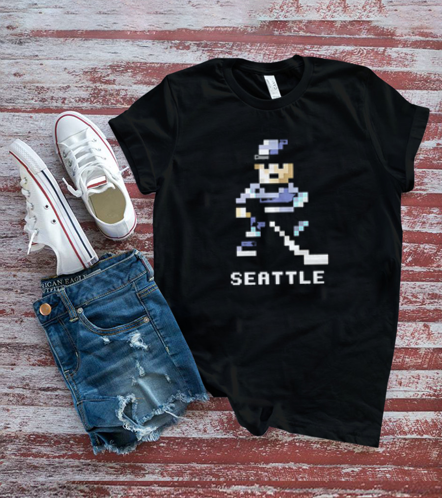 Seattle 8-Bit Hockey Pixel Art Player T-Shirt