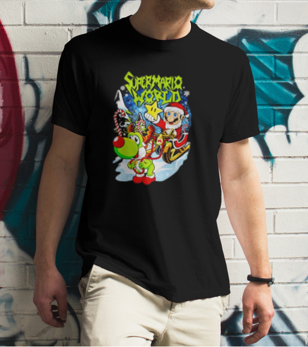Super Mario World Santa Christmas Reindeer Sleigh Ride Scene T-Shirt