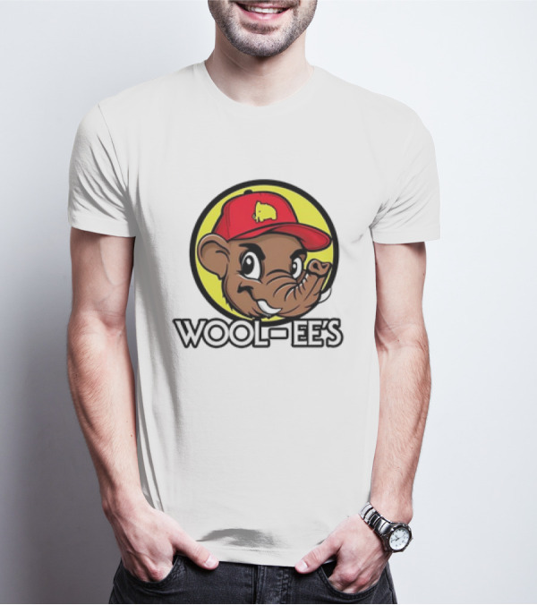 Wool-Ee’s Woolly Mammoth Cartoon Character In Red Cap With Yellow Background T-Shirt