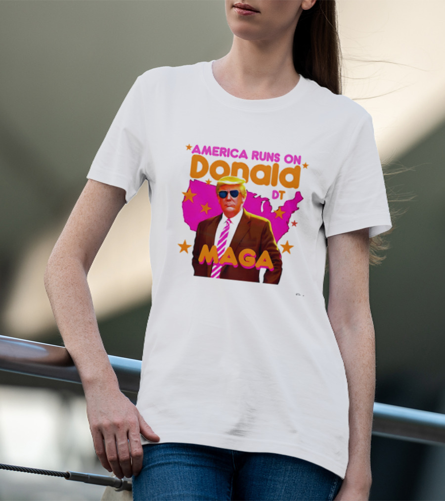 America Runs On Donald DT MAGA With Map And Stars T-Shirt