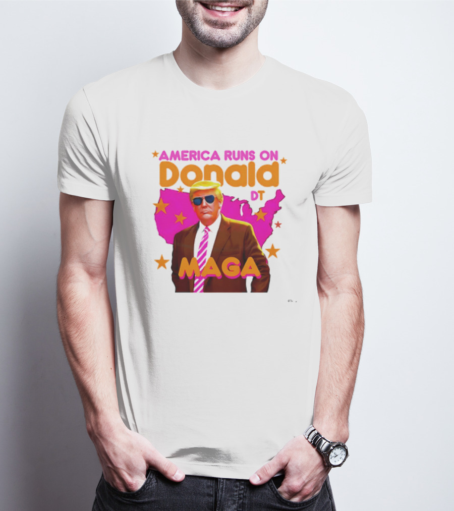 America Runs On Donald DT MAGA With Map And Stars T-Shirt