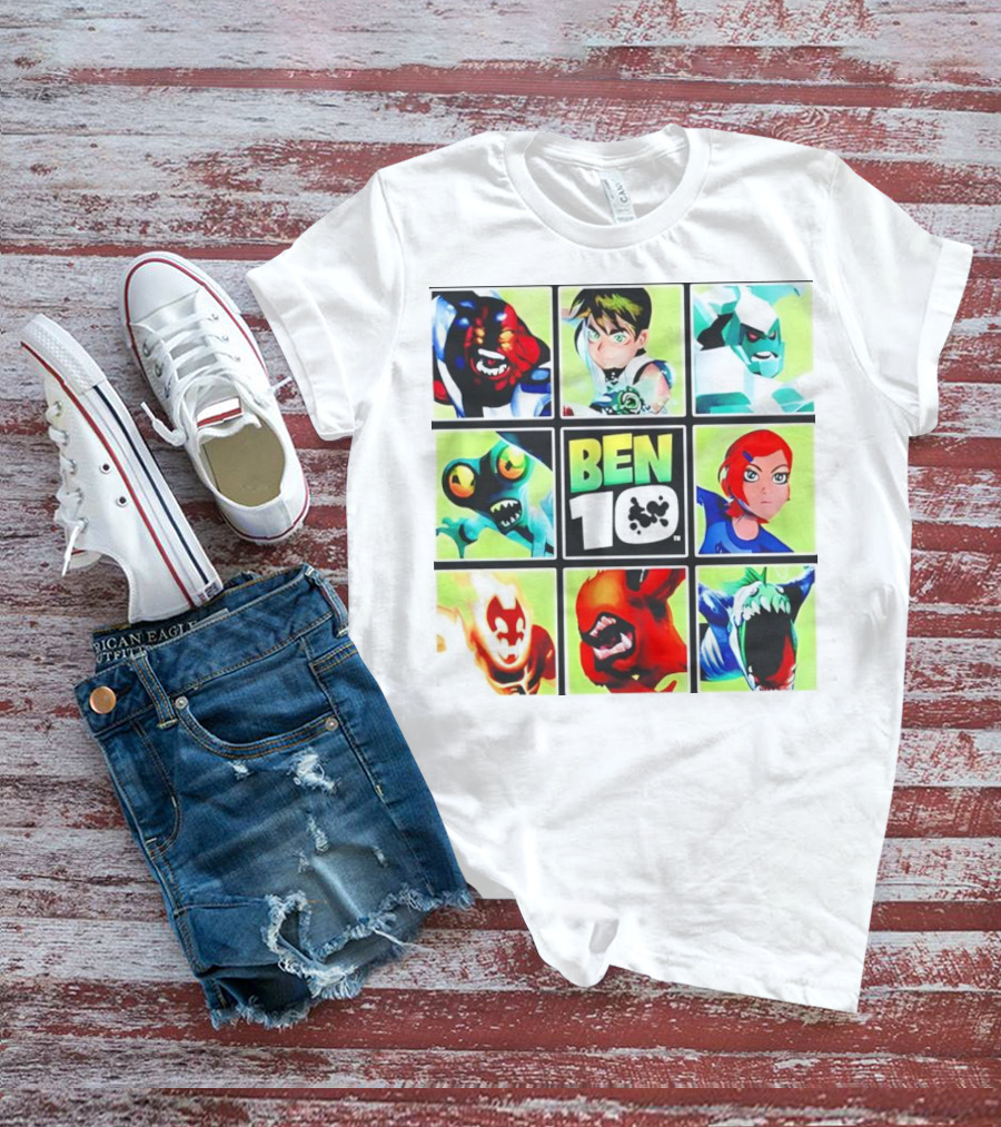 Ben 10 Alien Forms Panels Featuring Iconic Characters And Creatures T-Shirt