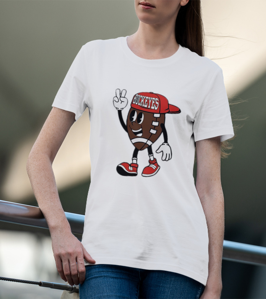 Ohio State Buckeyes Football Cartoon Mascot Peace Sign T-Shirt
