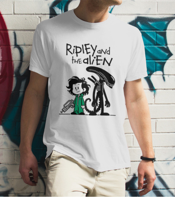 Ripley And The Alien Xenomorph Meets Calvin And Hobbes Mashup T-Shirt