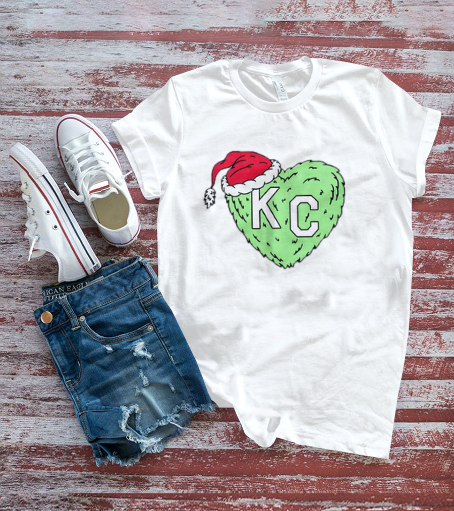 Grinch KC Heart Christmas Santa Hat T-Shirt
