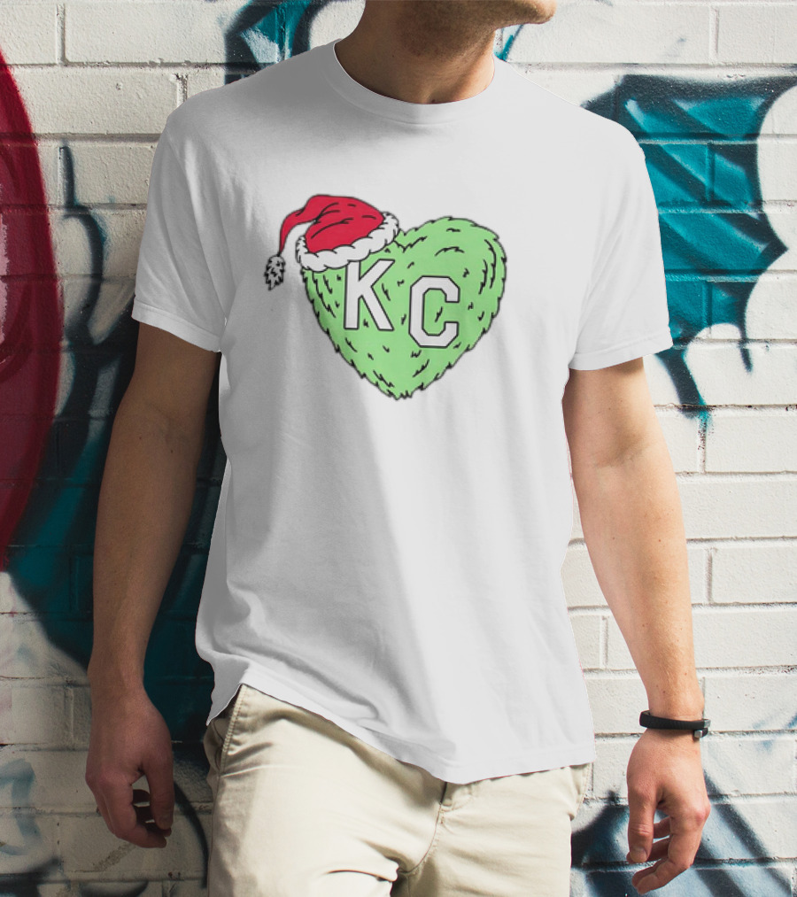 Grinch KC Heart Christmas Santa Hat T-Shirt