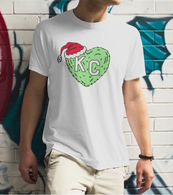Grinch KC Heart Christmas Santa Hat T-Shirt