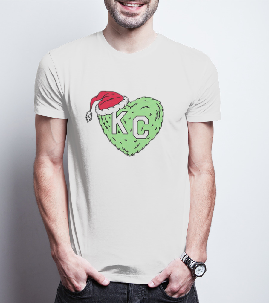 Grinch KC Heart Christmas Santa Hat T-Shirt
