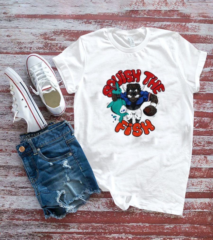 Homage Bills Squish The Fish Football Sports Graphic Cartoon T-Shirt
