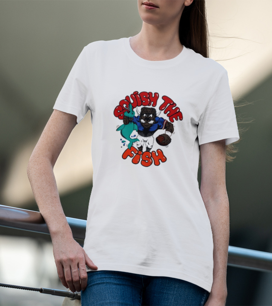 Homage Bills Squish The Fish Football Sports Graphic Cartoon T-Shirt