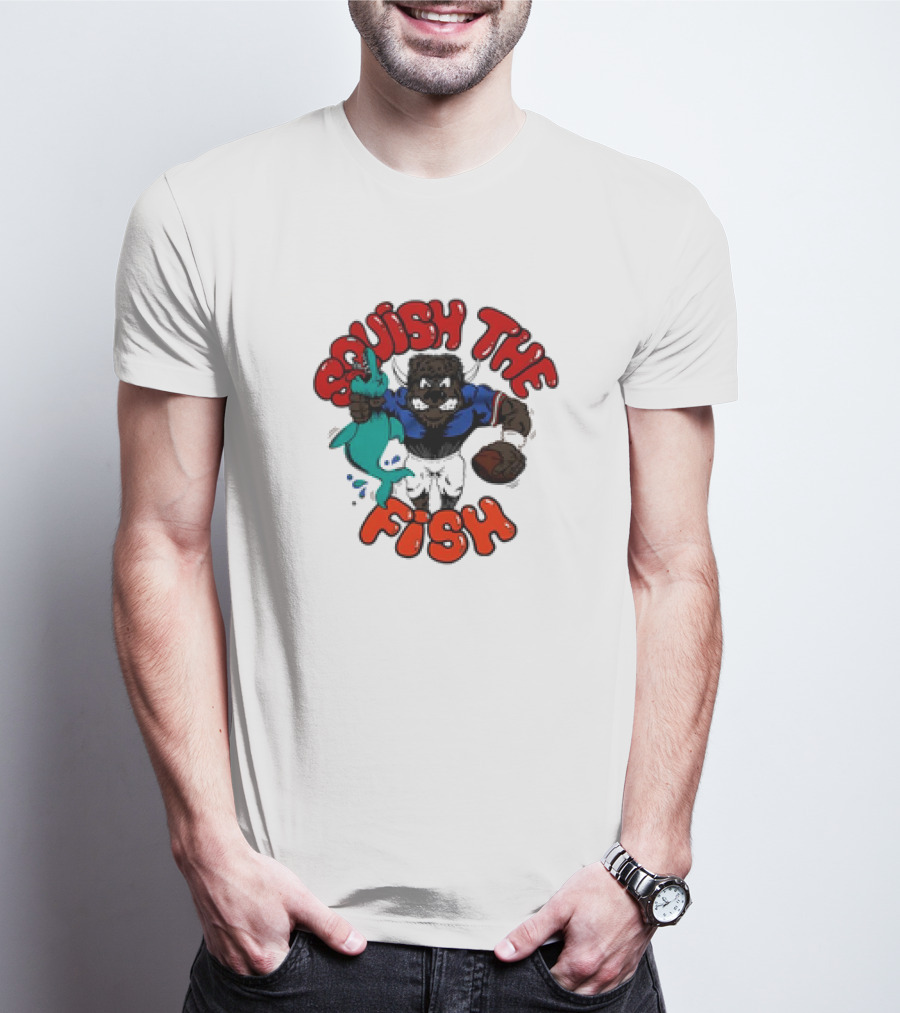 Homage Bills Squish The Fish Football Sports Graphic Cartoon T-Shirt
