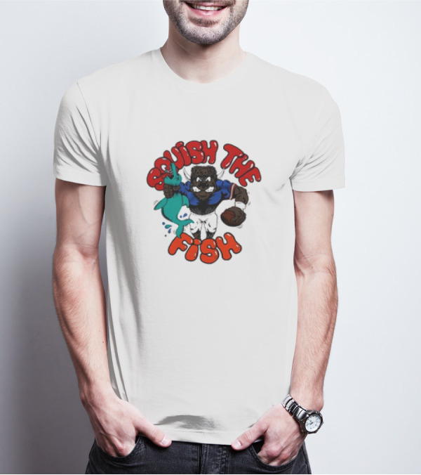 Homage Bills Squish The Fish Football Sports Graphic Cartoon T-Shirt