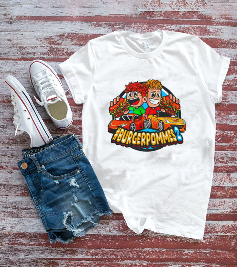 Burgerpommes 2 Cartoon Characters With Super Cars And Burgers T-Shirt