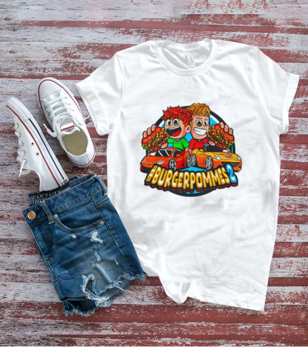 Burgerpommes 2 Cartoon Characters With Super Cars And Burgers T-Shirt