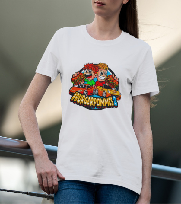 Burgerpommes 2 Cartoon Characters With Super Cars And Burgers T-Shirt