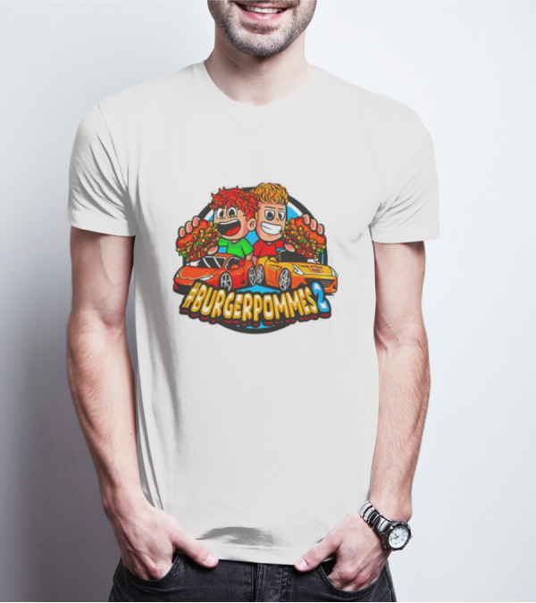 Burgerpommes 2 Cartoon Characters With Super Cars And Burgers T-Shirt
