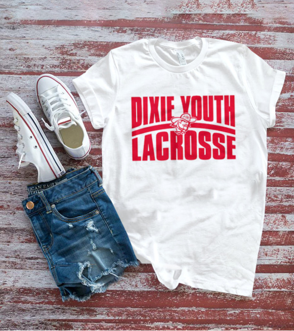 Dixie Youth Lacrosse Red Text Logo With Mascot Character T-Shirt