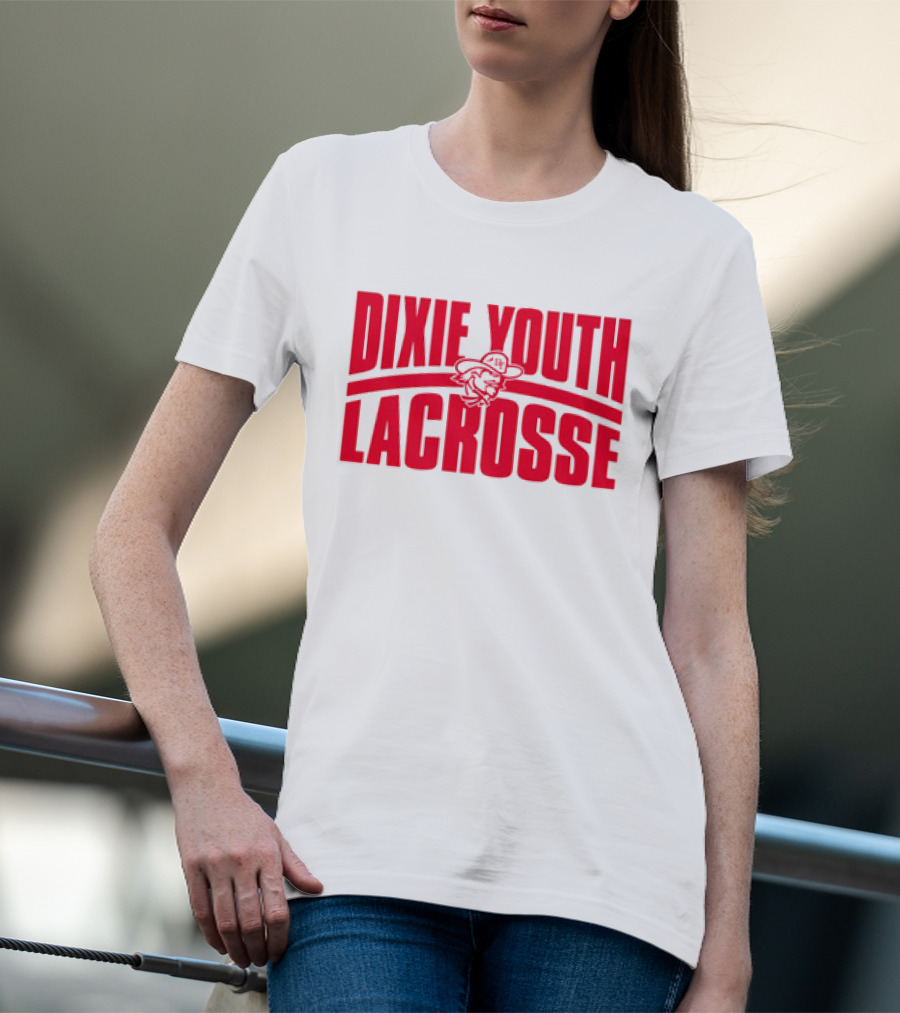 Dixie Youth Lacrosse Red Text Logo With Mascot Character T-Shirt