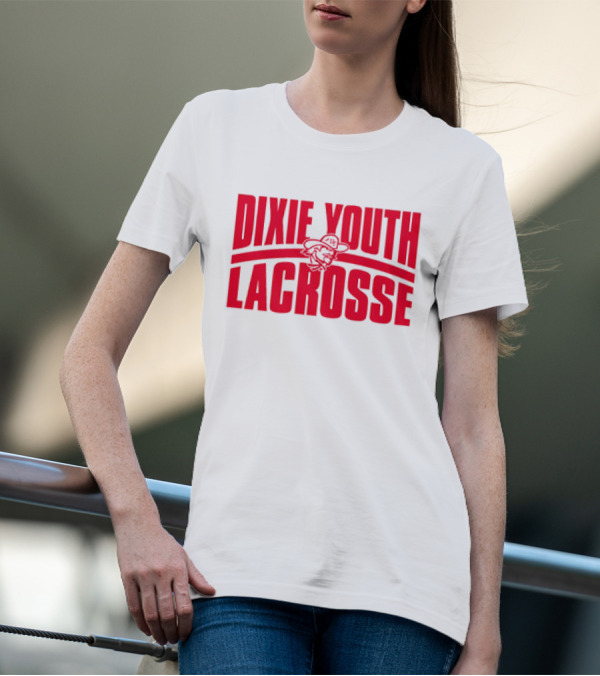 Dixie Youth Lacrosse Red Text Logo With Mascot Character T-Shirt