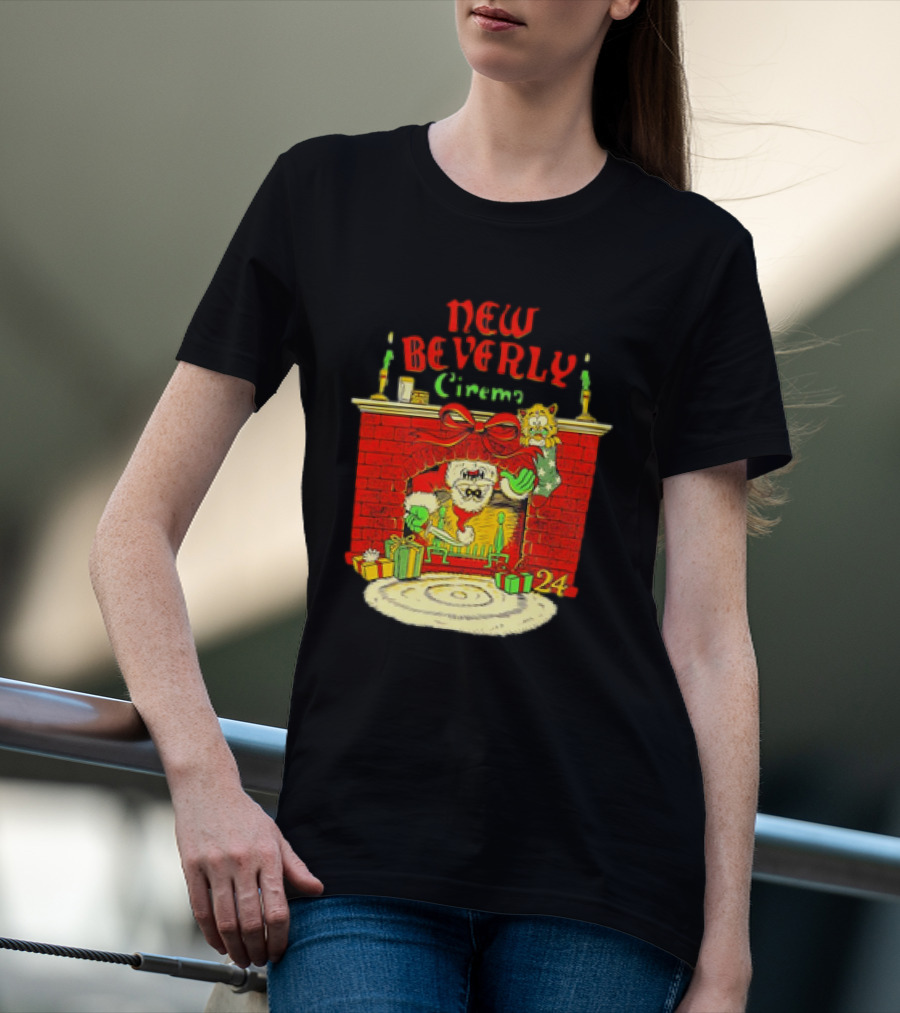 New Beverly Cinema Christmas Horror Santa Fireplace Scene T-Shirt