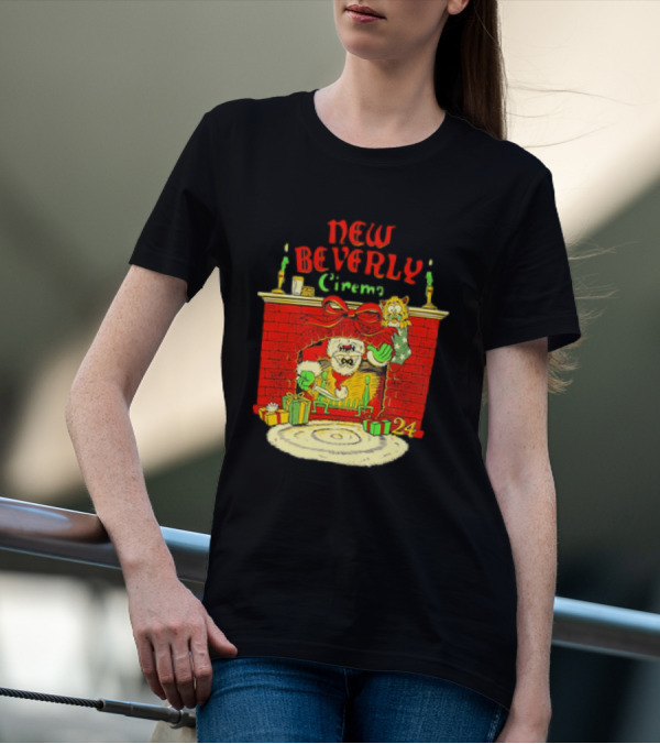 New Beverly Cinema Christmas Horror Santa Fireplace Scene T-Shirt