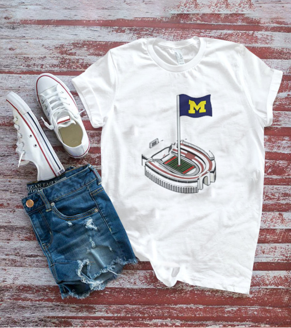 Michigan Wolverines M Flag Over Ohio Stadium The Shoe Iconic Rivalry T-Shirt