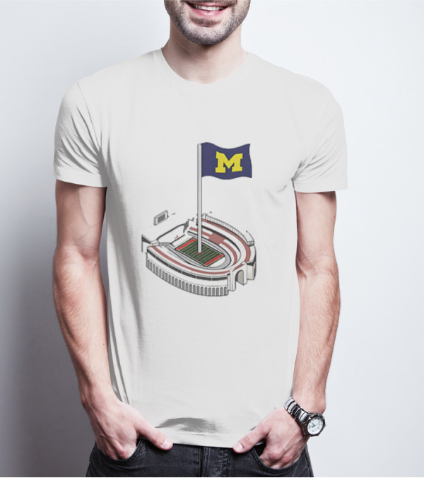 Michigan Wolverines M Flag Over Ohio Stadium The Shoe Iconic Rivalry T-Shirt