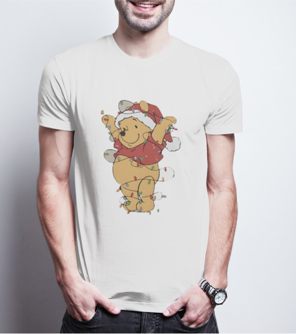 Winnie The Pooh Christmas Lights Santa Hat Holiday T-Shirt