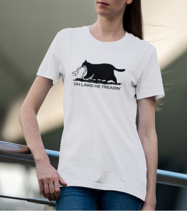 Oh Lawd He Treadin' Cat Silhouette Biting Snake T-Shirt